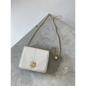 JAY HERBERT Vintage White Pearl Detail Leather Crossbody Clutch Bag